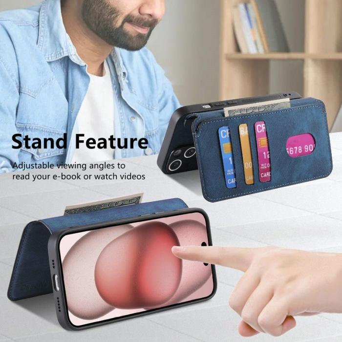 CASENEO - CASENEO MW-03 iPhone 14 Fodral - Äkta läder + TPU - Mörkblå