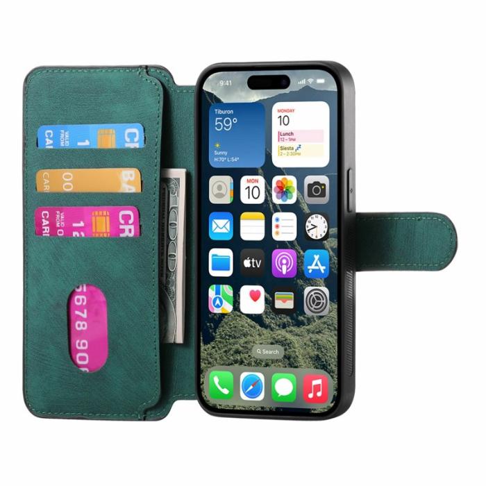 CASENEO - CASENEO MW-03 iPhone 17 Fodral med Avtagbar Plånbok Läder - Grön