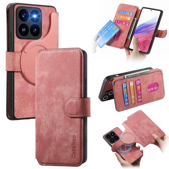 CASENEO - CASENEO MW-03 Xiaomi 14T Fodral Detachable Wallet Äkta läder - Pink