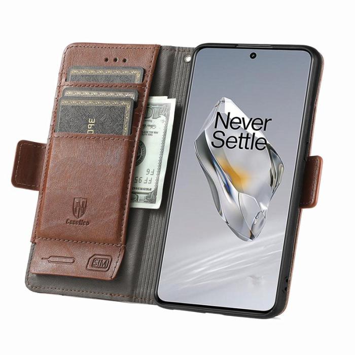 CASENEO - CASENEO OnePlus 12 5G Skal PU Läder Fodral - Mörkbrun