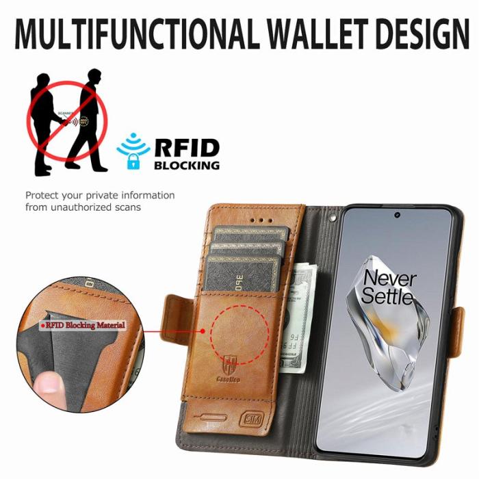 CASENEO - CASENEO OnePlus 12 5G Skal PU Läder - Light Brown - RFID Blocker