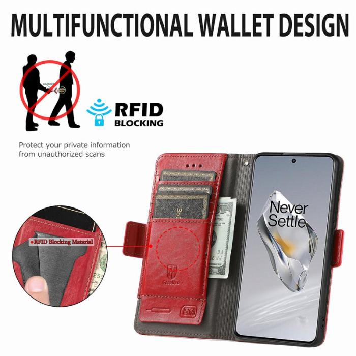 CASENEO - CASENEO OnePlus 12 5G Skal PU Läder - RFID Blocker - Röd