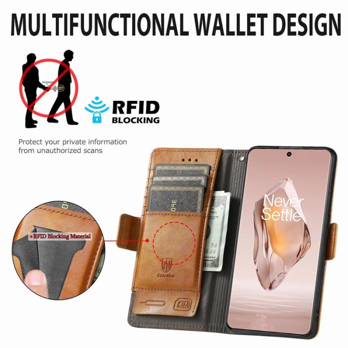 CASENEO - CASENEO OnePlus 12R 5G Skal PU Läder - Ljusbrun