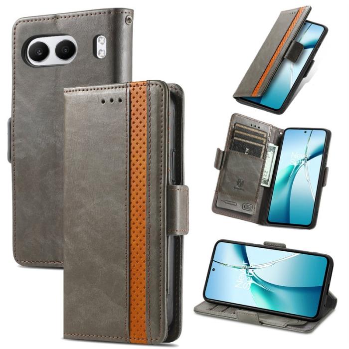 CASENEO - CASENEO OnePlus Nord 4 Skal PU Läder Fodral - Grå