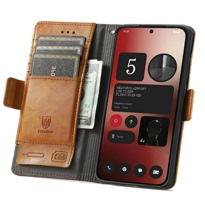 CASENEO - CASENEO Phone (2a) Fodral PU Läder Ställ med RFID - Ljusbrun