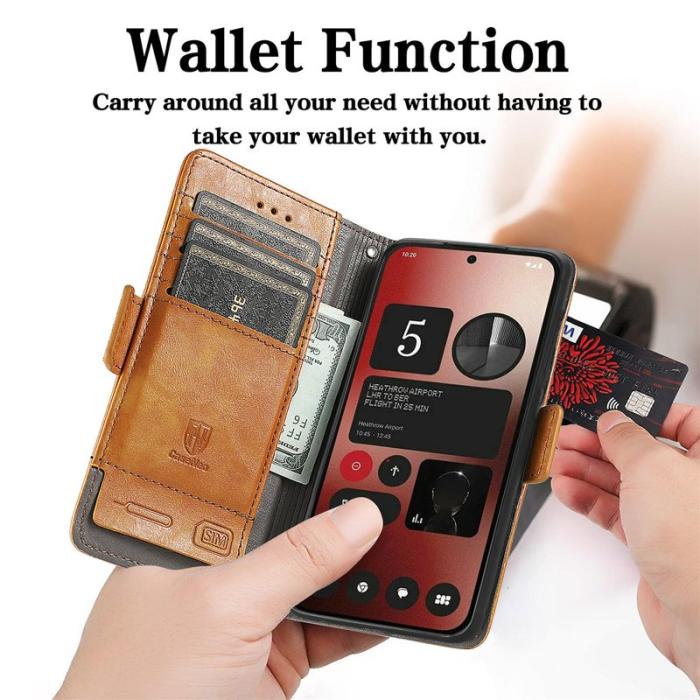 CASENEO - CASENEO Phone (2a) Fodral PU Läder Ställ med RFID - Ljusbrun
