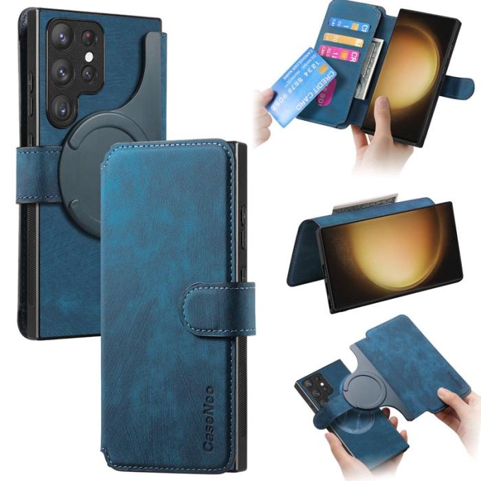 CASENEO - CASENEO Samsung Galaxy S23 Ultra Fodral Äkta läder - Mörkblå