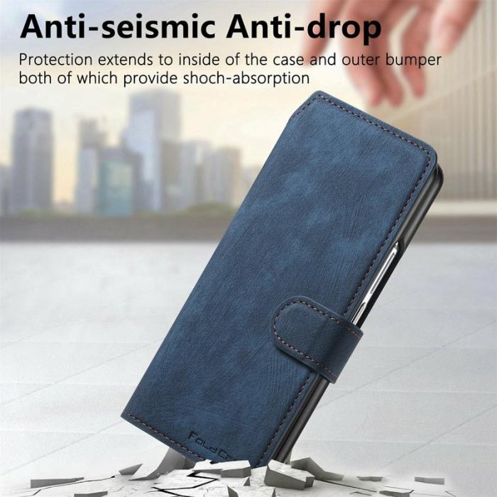 CASENEO - CASENEO Samsung Galaxy Z Fold3 5G Fodral Äkta läder - Blå