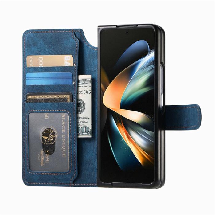 CASENEO - CASENEO Samsung Galaxy Z Fold4 5G Fodral Äkta läder - Blå