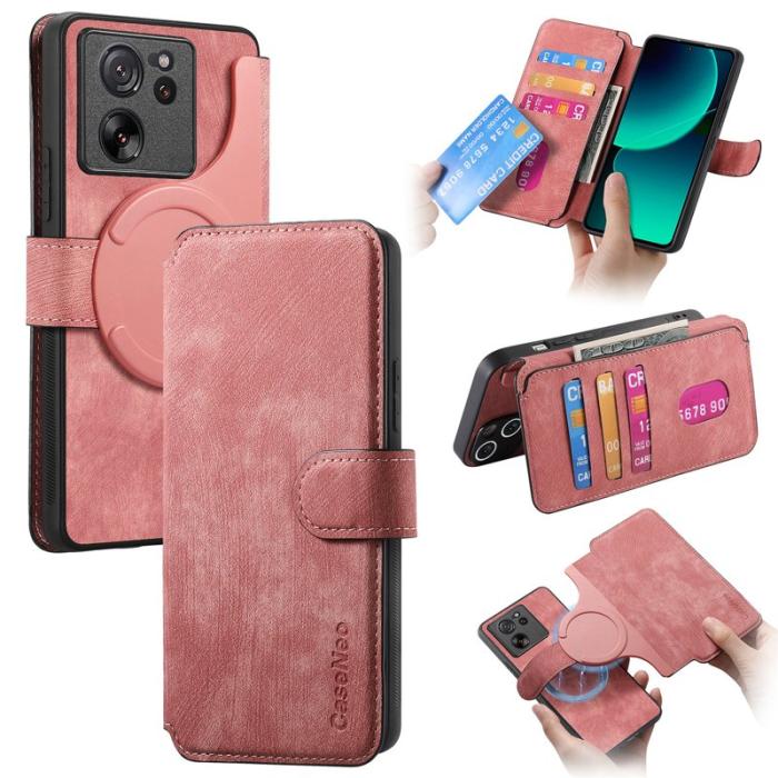 CASENEO - CASENEO Xiaomi 13T Fodral - Äkta läder - Detachable - Rosa