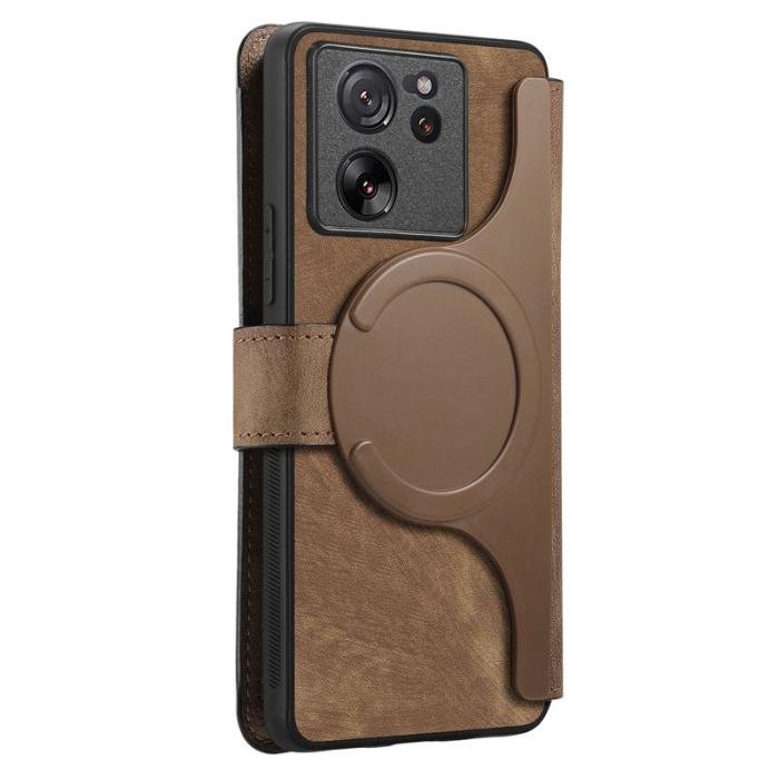 CASENEO - CASENEO Xiaomi 13T Fodral - Avtagbart Läder Plånboksfodral - Brun