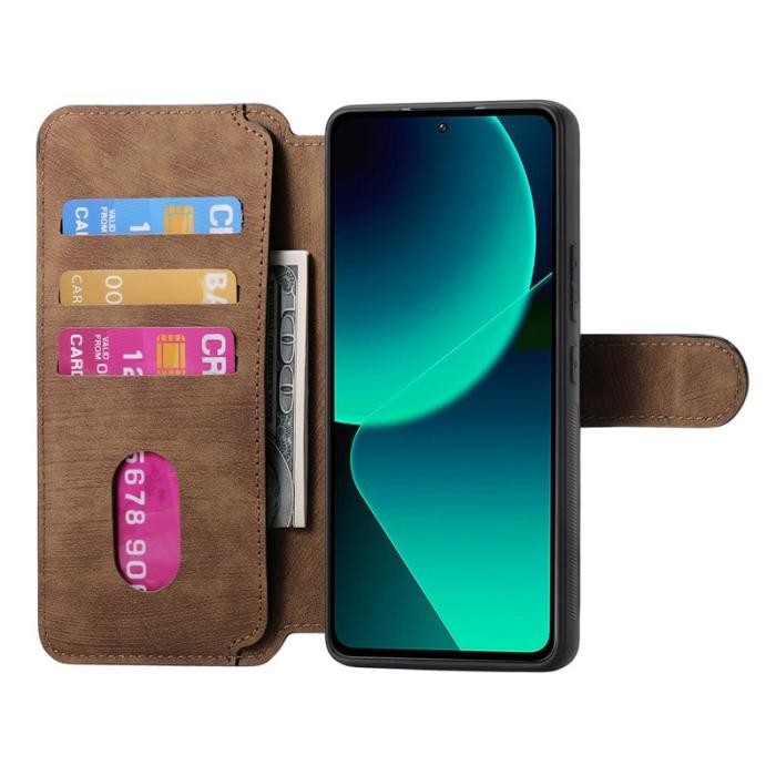 CASENEO - CASENEO Xiaomi 13T Fodral - Avtagbart Läder Plånboksfodral - Brun
