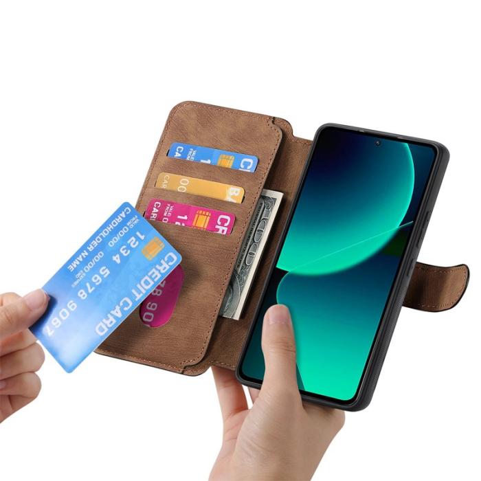 CASENEO - CASENEO Xiaomi 13T Fodral - Avtagbart Läder Plånboksfodral - Brun