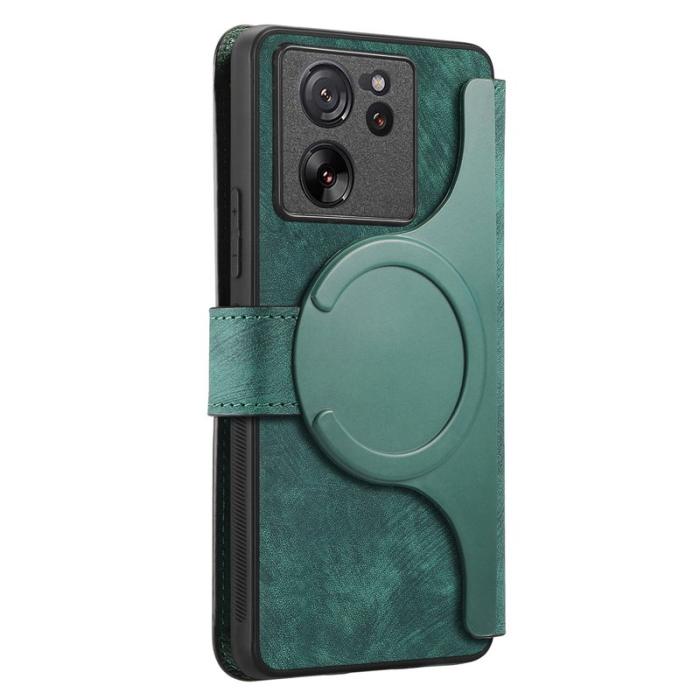 CASENEO - CASENEO Xiaomi 13T Fodral - Avtagbart Läder Plånboksfodral - Grön