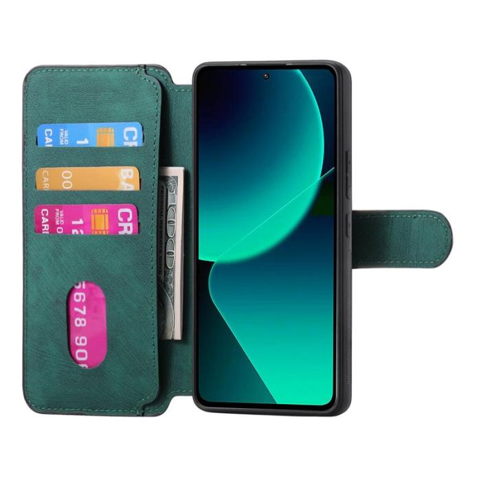 CASENEO - CASENEO Xiaomi 13T Fodral - Avtagbart Läder Plånboksfodral - Grön