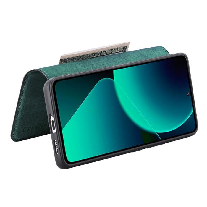 CASENEO - CASENEO Xiaomi 13T Fodral - Avtagbart Läder Plånboksfodral - Grön