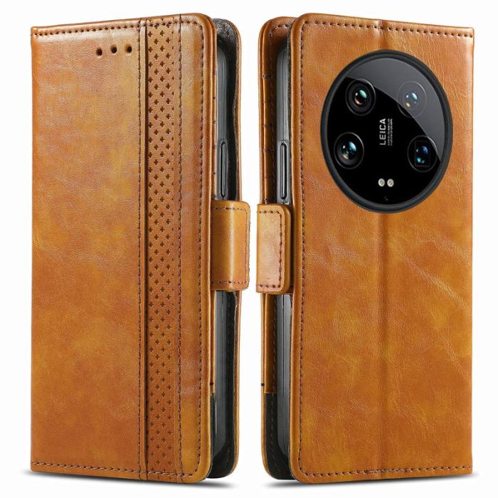 CASENEO - CASENEO Xiaomi 14 Ultra Skal PU Läder Fodral - Ljusbrun