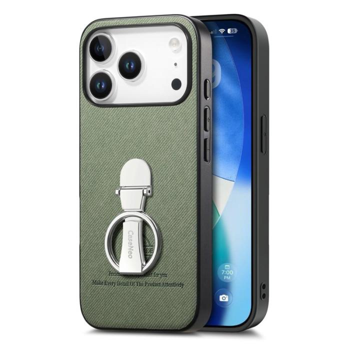 CASENEO - D.G Ming iPhone 17 Pro Fodral Fällbart Ställ Äkta Läder - Grön