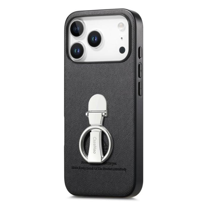 CASENEO - D.G Ming iPhone 17 Pro Fodral Fällbart Ställ Twill Läder - Svart