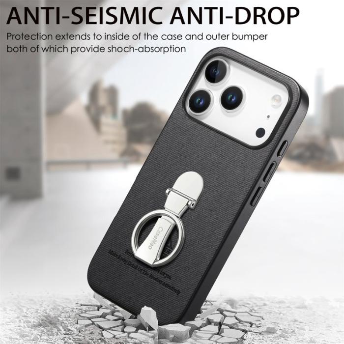 CASENEO - D.G Ming iPhone 17 Pro Fodral Fällbart Ställ Twill Läder - Svart