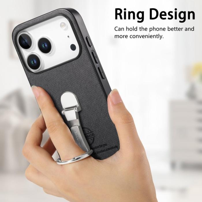 CASENEO - D.G Ming iPhone 17 Pro Fodral Fällbart Ställ Twill Läder - Svart