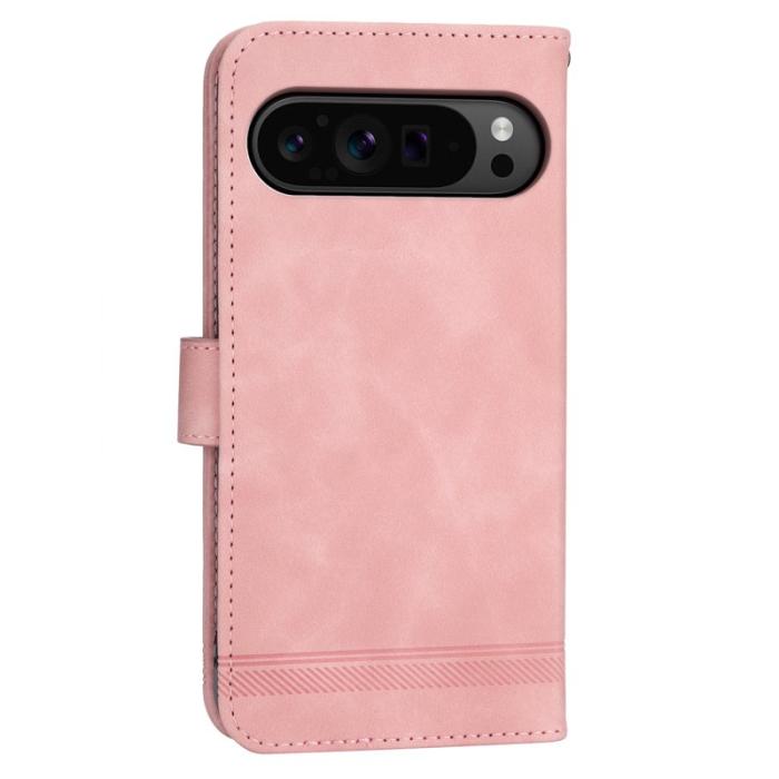 DIERFENG - DIERFENG DF-03 Flip Wallet Cover för Google Pixel 9 Pro - Äkta läder - Rosa
