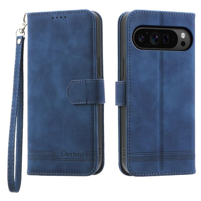 DIERFENG - DIERFENG DF-03 Flip Wallet Cover Google Pixel 9 Pro XL - Äkta läder - Blå