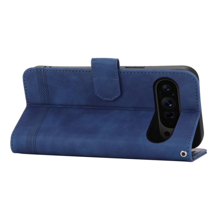 DIERFENG - DIERFENG DF-03 Flip Wallet Cover Google Pixel 9 Pro XL - Äkta läder - Blå