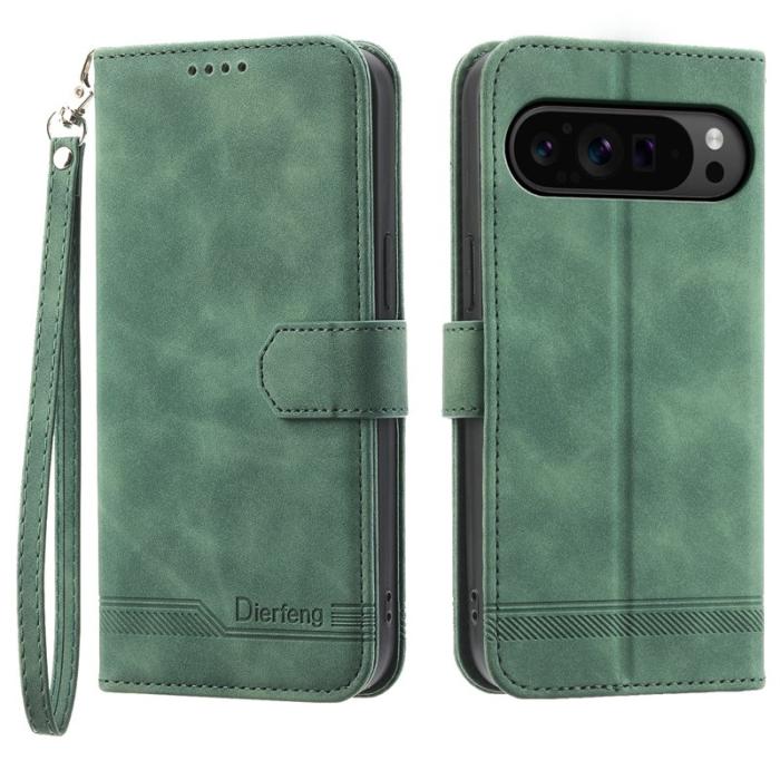 DIERFENG - DIERFENG DF-03 Flip Wallet Cover Google Pixel 9 Pro XL - Äkta läder - Grön