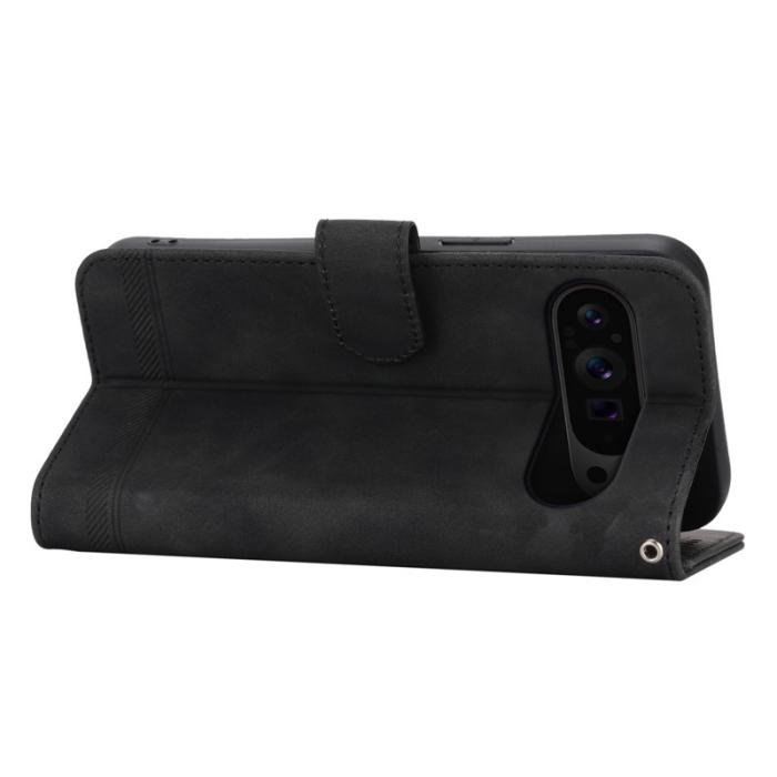 DIERFENG - DIERFENG DF-03 Flip Wallet Cover Google Pixel 9 Pro XL - Äkta läder - Svart