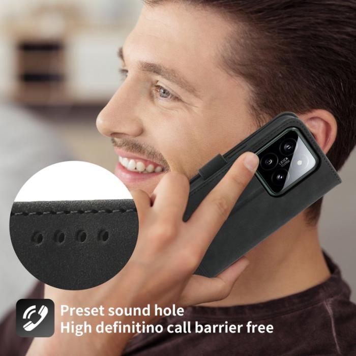 DIERFENG - DIERFENG DF-03 för Xiaomi 14 Fodral Äkta läder - Svart