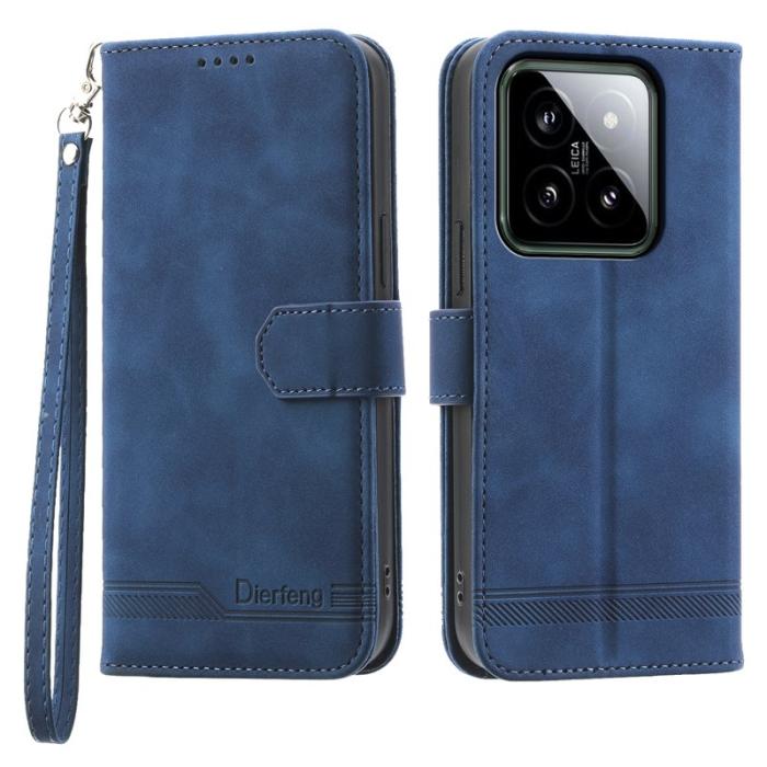 DIERFENG - DIERFENG DF-03 för Xiaomi 14 Fodral Imprinted Äkta läder - Blå