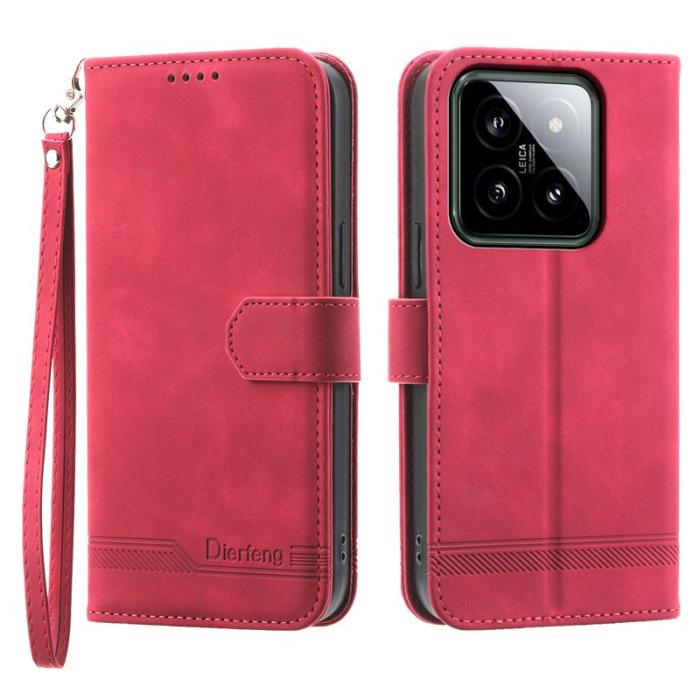 DIERFENG - DIERFENG DF-03 för Xiaomi 14 Fodral Imprinted Äkta läder - Röd