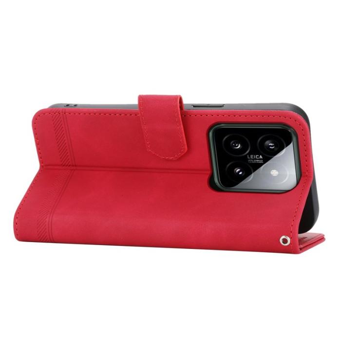 DIERFENG - DIERFENG DF-03 för Xiaomi 14 Fodral Imprinted Äkta läder - Röd