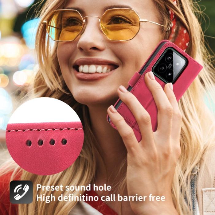 DIERFENG - DIERFENG DF-03 för Xiaomi 14 Fodral Imprinted Äkta läder - Röd