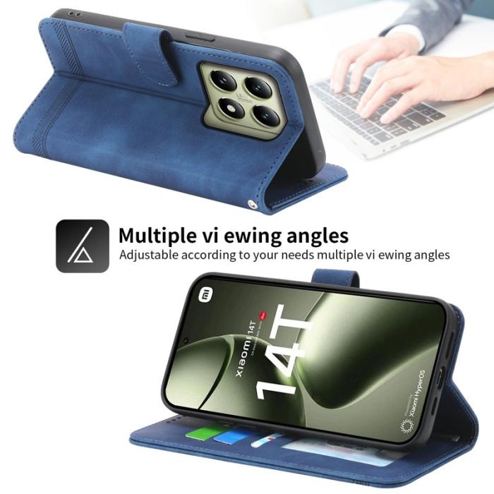 DIERFENG - DIERFENG DF-03 för Xiaomi 14T Fodral Äkta läder - Blå