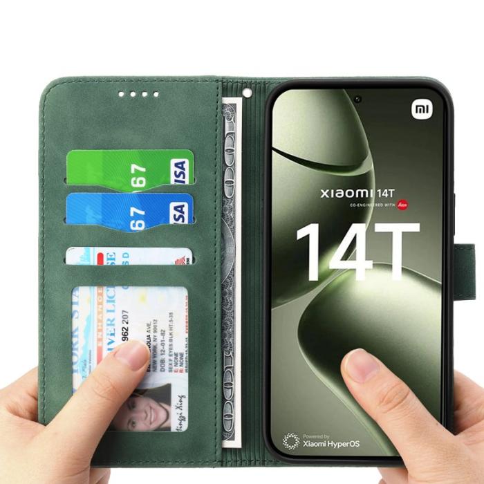 DIERFENG - DIERFENG DF-03 för Xiaomi 14T Fodral Äkta läder - Grön