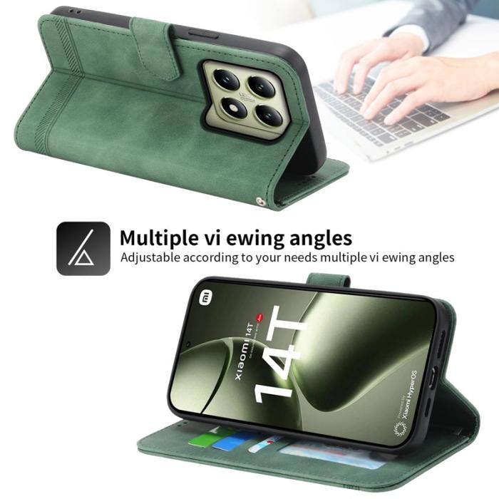 DIERFENG - DIERFENG DF-03 för Xiaomi 14T Fodral Äkta läder - Grön