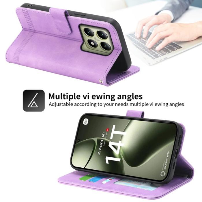 DIERFENG - DIERFENG DF-03 för Xiaomi 14T Fodral Äkta läder - Lila