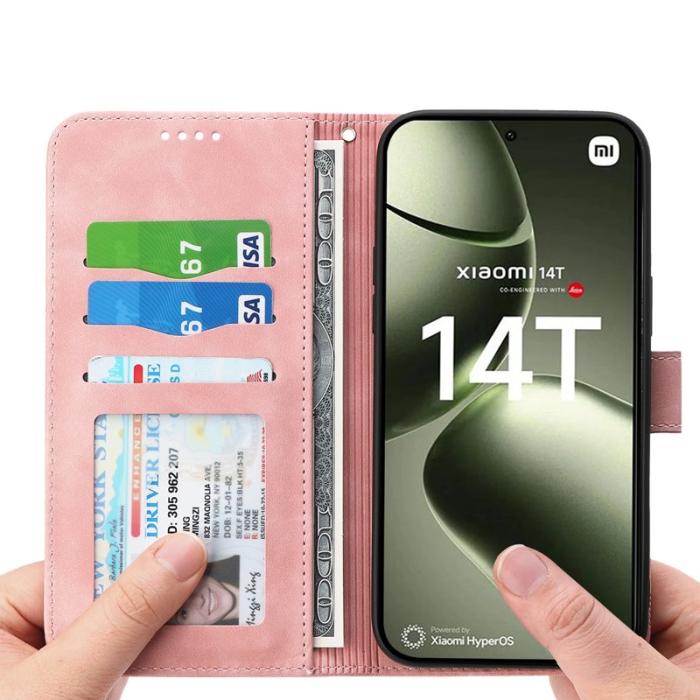 DIERFENG - DIERFENG DF-03 för Xiaomi 14T Fodral Äkta läder - Rosa