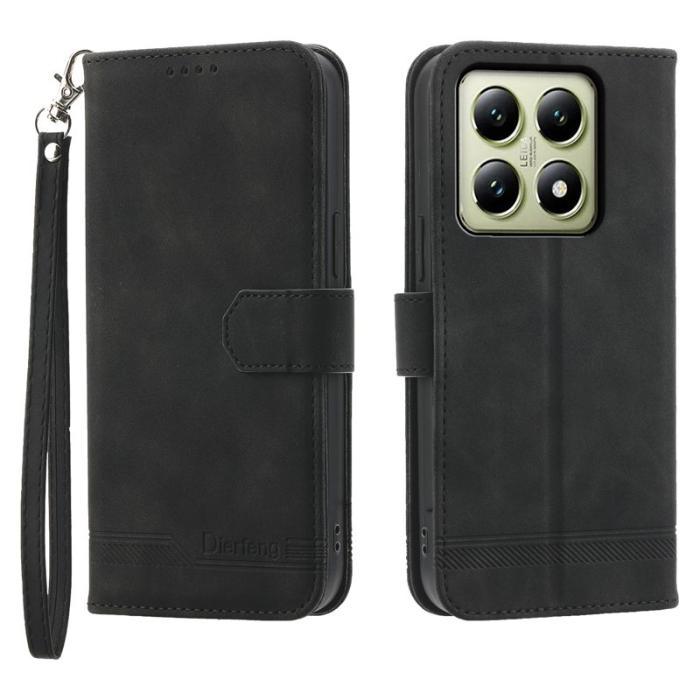 DIERFENG - DIERFENG DF-03 för Xiaomi 14T Fodral Äkta läder - Svart