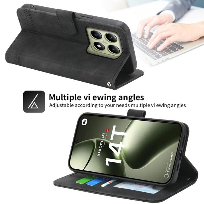 DIERFENG - DIERFENG DF-03 för Xiaomi 14T Fodral Äkta läder - Svart