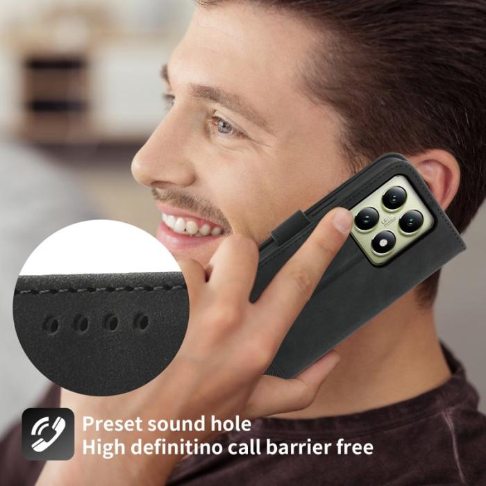 DIERFENG - DIERFENG DF-03 för Xiaomi 14T Fodral Äkta läder - Svart