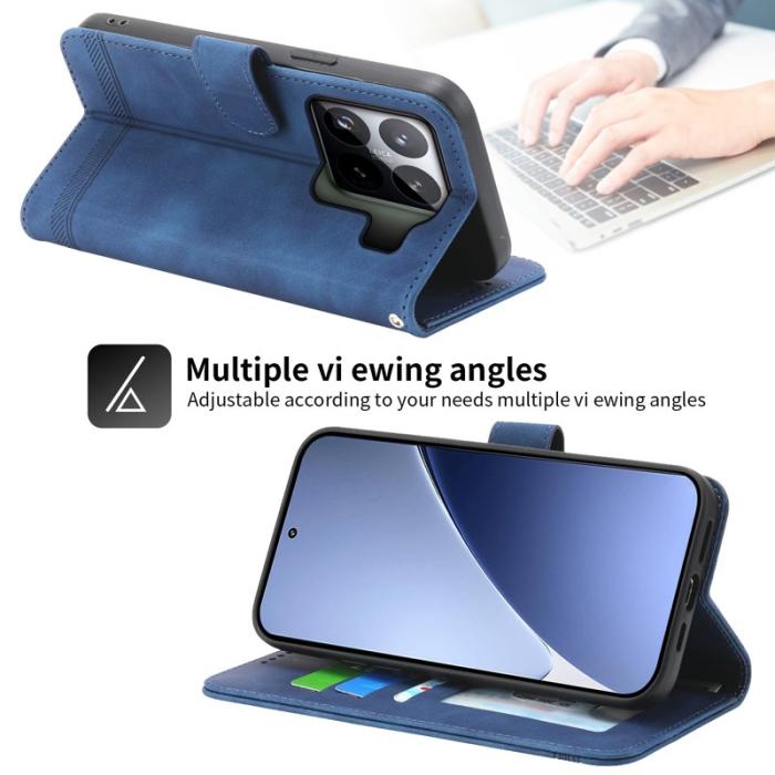 DIERFENG - DIERFENG DF-03 för Xiaomi 15 Pro Fodral Äkta läder - Blå