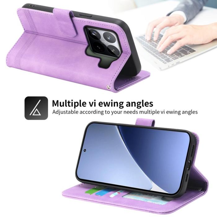 DIERFENG - DIERFENG DF-03 för Xiaomi 15 Pro Fodral Äkta läder - Lila