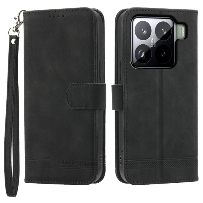 DIERFENG - DIERFENG DF-03 för Xiaomi 15 Pro Fodral Äkta läder - Svart