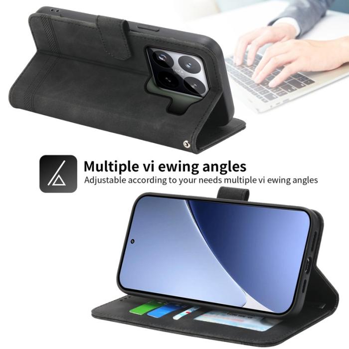 DIERFENG - DIERFENG DF-03 för Xiaomi 15 Pro Fodral Äkta läder - Svart