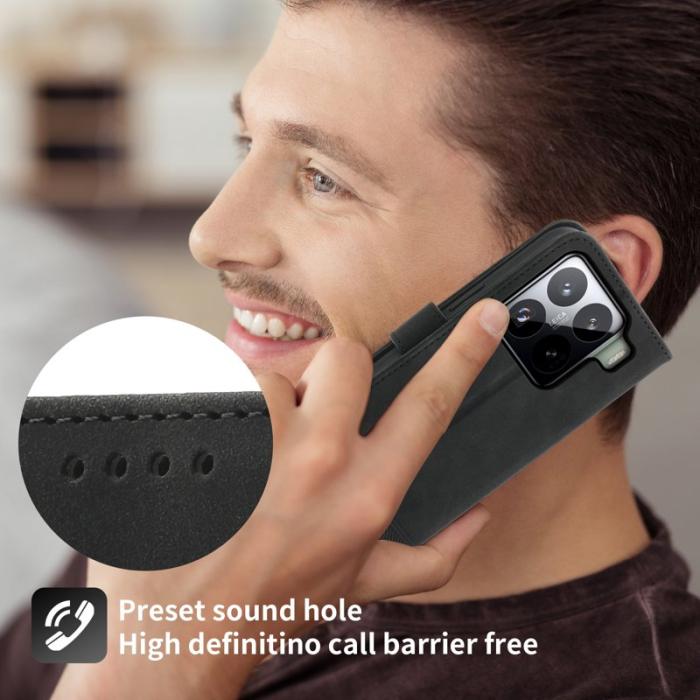 DIERFENG - DIERFENG DF-03 för Xiaomi 15 Pro Fodral Äkta läder - Svart