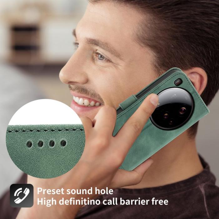 DIERFENG - DIERFENG DF-03 för Xiaomi 15 Ultra Äkta läder Fodral - Grön