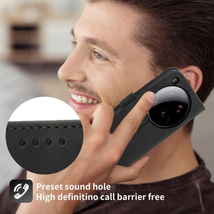 DIERFENG - DIERFENG DF-03 för Xiaomi 15 Ultra Fodral Äkta läder - Svart